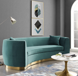 The Shell II Blue Curved Modern Sofa With Gold Base