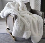 Framed Faux Chinchilla Throw White