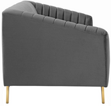 Lean Performance Velvet Modern Sofa Navy