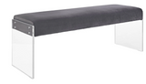 Feng II Modern Bench Black Velvet and Acrylic Base