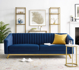 Lean Performance Velvet Modern Sofa Navy