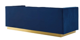 Vector Channel Tufted Modern Sofa With Gold Base Blue