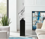 Silver Flame Oversized Sculpture on Black Gloss Stand