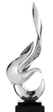 Silver Flame Oversized Sculpture on Black Gloss Stand