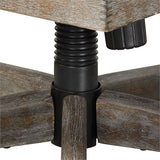 curved back design in warm charcoal gray linen, accented by polished nickel nail head trim
