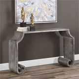 scroll legs are the focal point of this table, made from zinc sheeting with a heavily oxidized acid wash with tones of rust bronze and stone gray