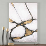 this hand painted artwork on canvas features high gloss black and gold accents