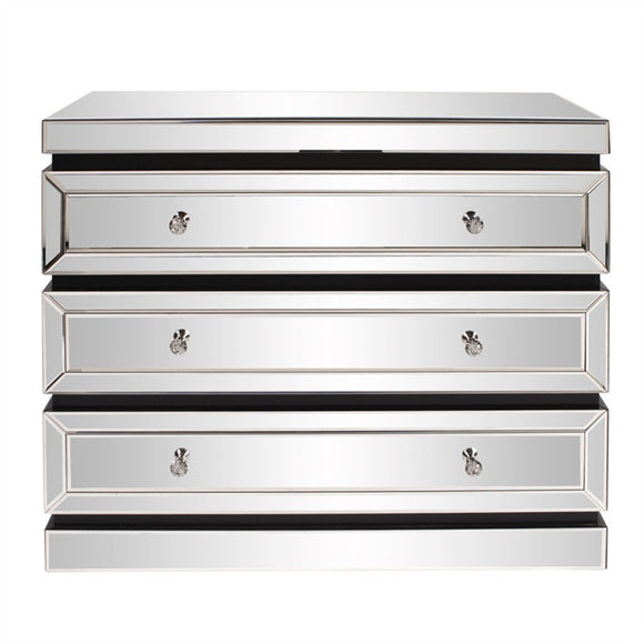 Modern 3 drawer Mirrored Cabinet, modern accent cabinet, contemporary mirrored drawer cabinet 
