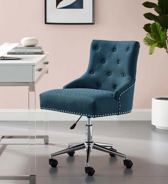 Blue upholstered desk chair sales