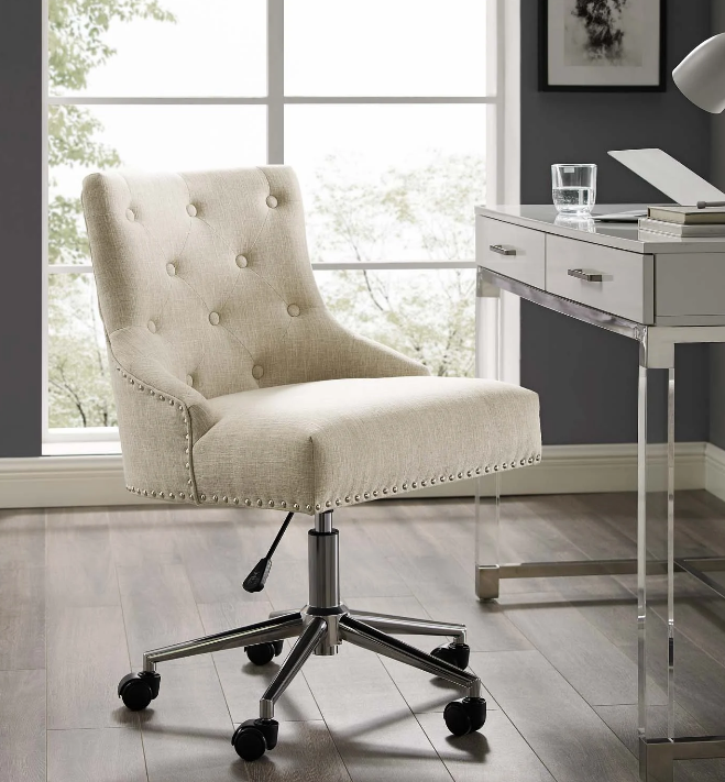 Beige tufted office online chair