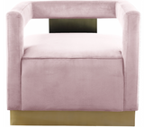Boxy Modern Chair Pink With Gold Accents