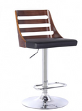 Stan Barstool in Chrome finish with Walnut wood and Black Faux Leather