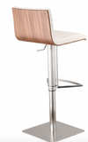 Catherine Adjustable Brushed Stainless Steel Barstool in White Pu with Walnut Back