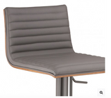 Catherine Adjustable Gray Metal Barstool in Gray Pu with Walnut Back