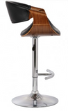 Scoops Adjustable Swivel Barstool in Gray Faux Leather with Chrome Finish and Walnut Wood