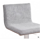 Chris Barstool in Brushed Stainless Steel finish with Grey Fabric and Walnut Back