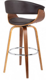 July 26" Mid-Century Swivel Counter Height Barstool in Brown Faux Leather with Walnut Wood