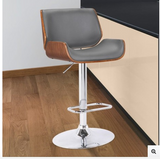 Lonnie Contemporary Swivel Barstool in Grey Faux Leather with Chrome and Walnut Wood
