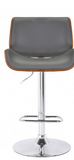 Lonnie Contemporary Swivel Barstool in Grey Faux Leather with Chrome and Walnut Wood