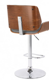 Lonnie Contemporary Swivel Barstool in Grey Faux Leather with Chrome and Walnut Wood