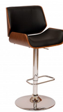 Lonnie Swivel Barstool In Black PU/ Walnut Veneer and Chrome Base