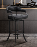 Edwin Swivel 26" Black Powder Coated and Black Faux Leather Metal Bar Stool