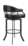 Edwin Swivel 30" Black Powder Coated and Black Faux Leather Metal Bar Stool