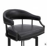 Edwin Swivel 30" Black Powder Coated and Black Faux Leather Metal Bar Stool