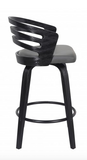 JD Contemporary 26" Counter Height Swivel Barstool in Black Brush Wood Finish and Grey Faux Leathe
