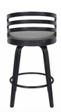JD Contemporary 26" Counter Height Swivel Barstool in Black Brush Wood Finish and Grey Faux Leathe