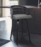 JD  Contemporary 30" Bar Height Swivel Barstool in Black Brush Wood Finish and Grey Faux Leather