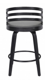 JD  Contemporary 30" Bar Height Swivel Barstool in Black Brush Wood Finish and Grey Faux Leather