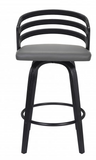 JD  Contemporary 30" Bar Height Swivel Barstool in Black Brush Wood Finish and Grey Faux Leather