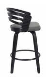 JD  Contemporary 30" Bar Height Swivel Barstool in Black Brush Wood Finish and Grey Faux Leather