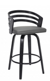 JD  Contemporary 30" Bar Height Swivel Barstool in Black Brush Wood Finish and Grey Faux Leather