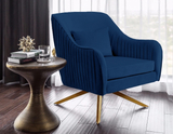 Pleat Modern Swivel Chair Navy Blue