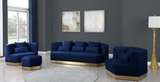 Angle Modern Sofa Blue With Gold Trim Base