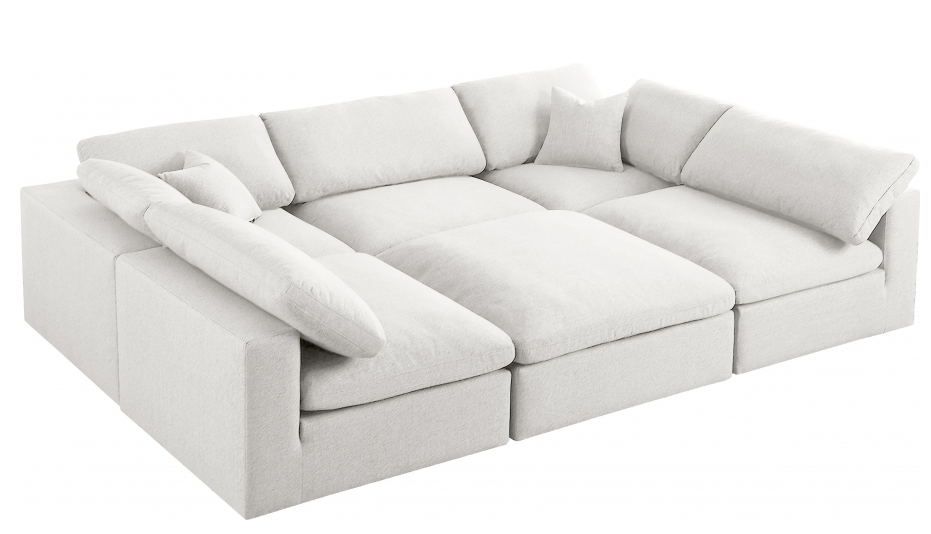Modern Cloud Modular Linen Sectional Sofa 6pcs Beige Interior