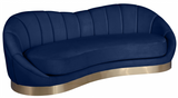 Camila Rounded Velvet Sofa Blue With Gold Base