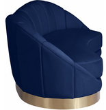 Camila Rounded Velvet Sofa Blue With Gold Base