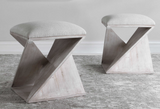 Washed Sloped Fir wood Accent Stool with Linen Top