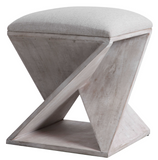 Washed Sloped Fir wood Accent Stool with Linen Top