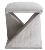 Washed Sloped Fir wood Accent Stool with Linen Top