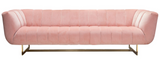 Ribbed Modern Sofa Blush Velvet with Gold Legs