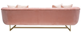 Ribbed Modern Sofa Blush Velvet with Gold Legs