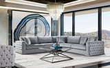 Taylor Tufted Modern Grey Sectional with Chrome Trim