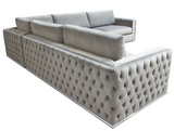 Taylor Tufted Modern Grey Sectional with Chrome Trim