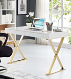 Jonathan II Modern Desk White with Gold Base