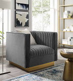 Vector Channel Tufted Modern Accent Chair With Gold Base Grey