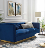 Vector Channel Tufted Modern Sofa With Gold Base Grey